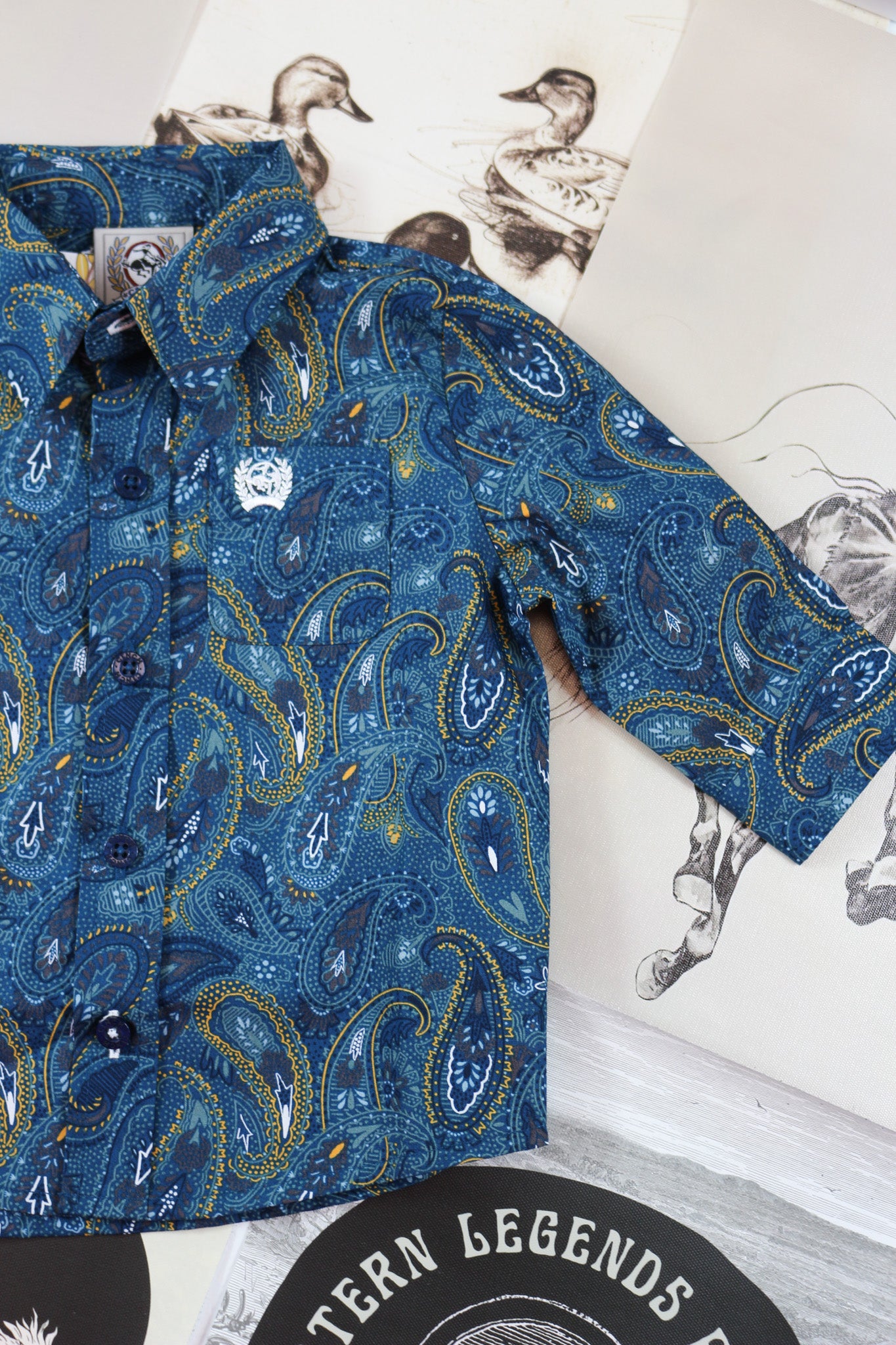 Cinch Infant Boy's Blue Paisley Print Button Down Western Shirt