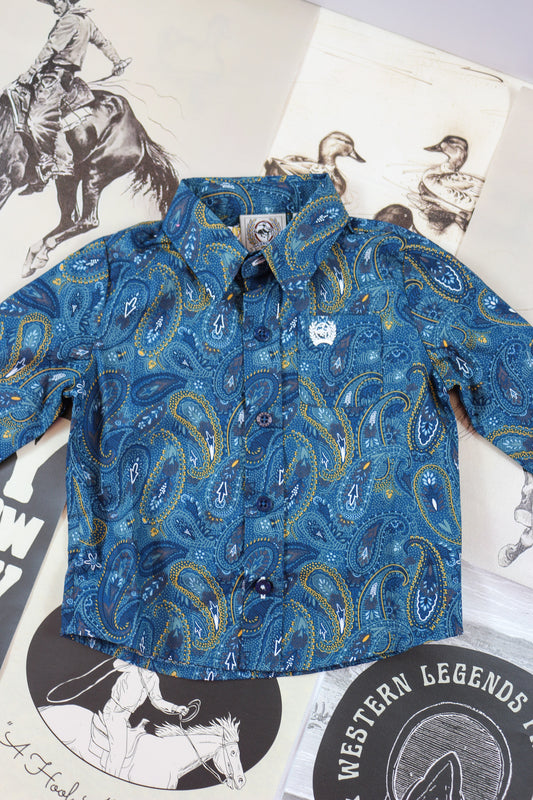 Cinch Infant Boy's Blue Paisley Print Button Down Western Shirt