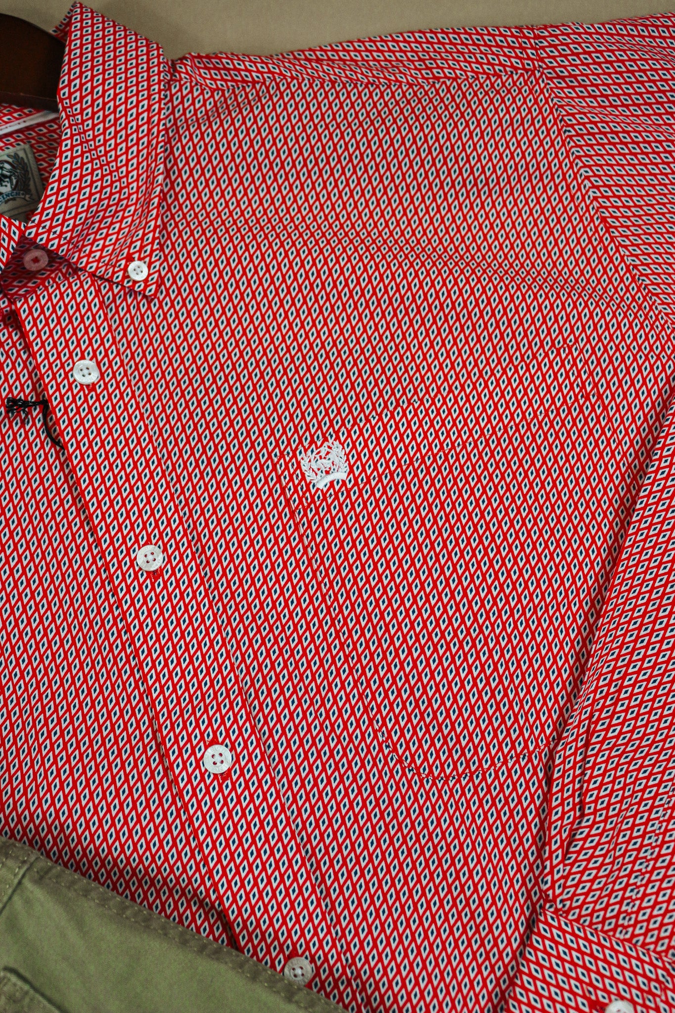 Men's Cinch Red & White Geo Print Button Down Shirt