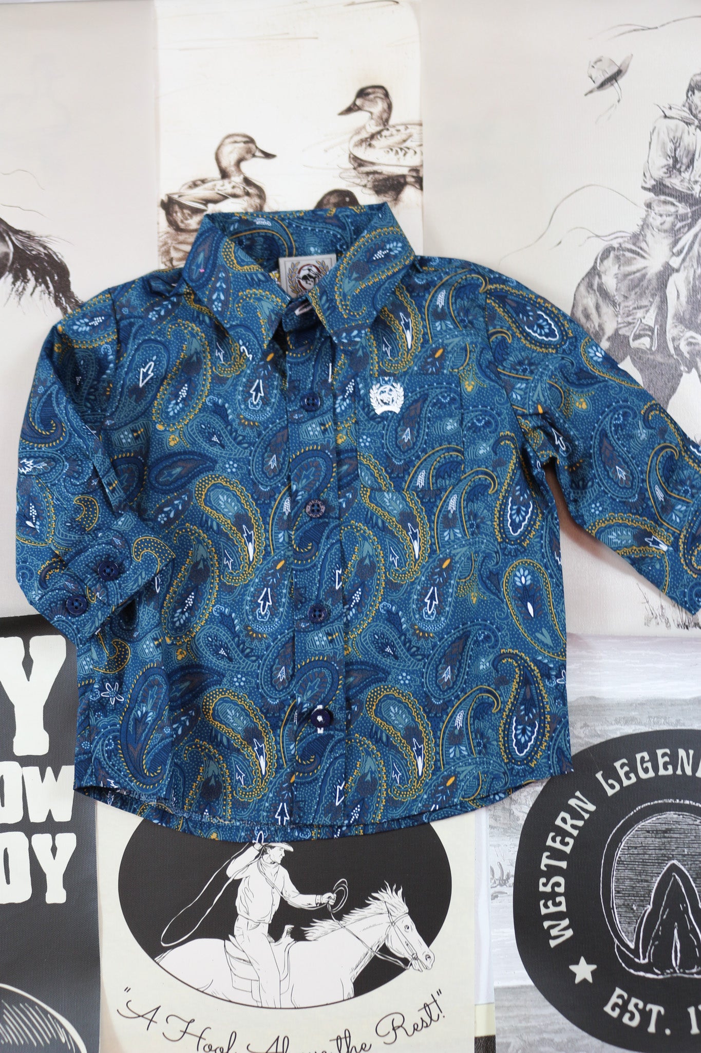 Cinch Infant Boy's Blue Paisley Print Button Down Western Shirt