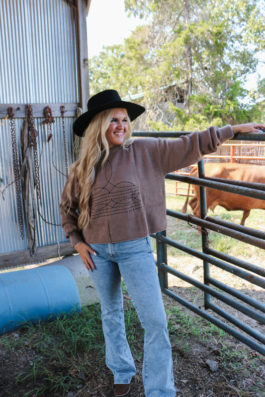 Western Wonders Brown Stitch Sweater