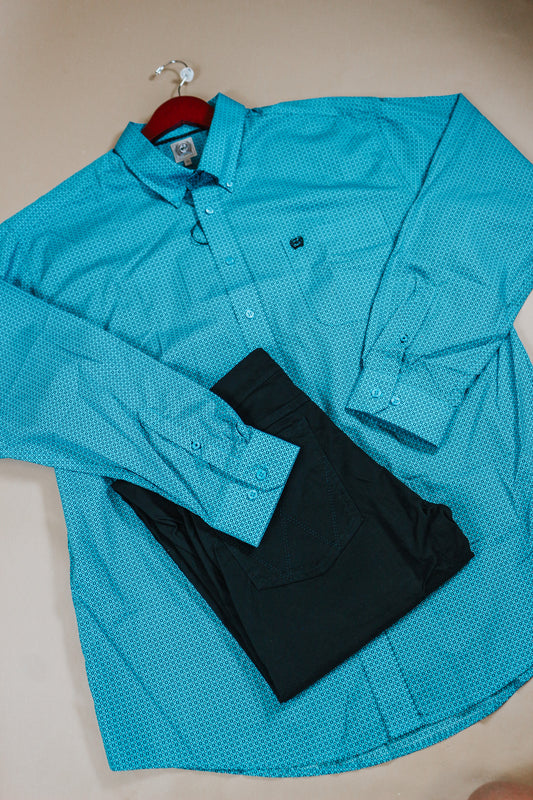 Cinch Men's Turquoise & Geo Print Long Sleeve Western Shirt