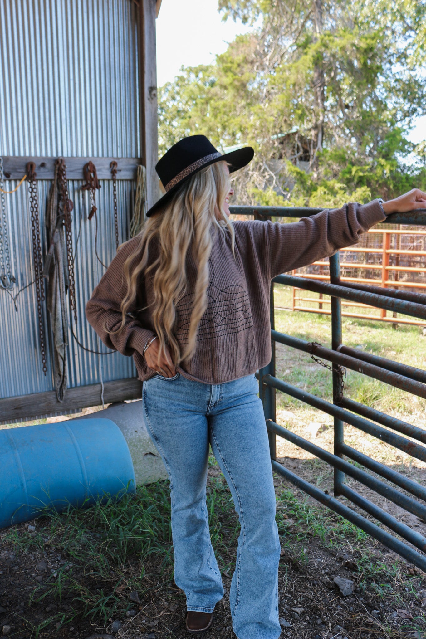 Western Wonders Brown Stitch Sweater