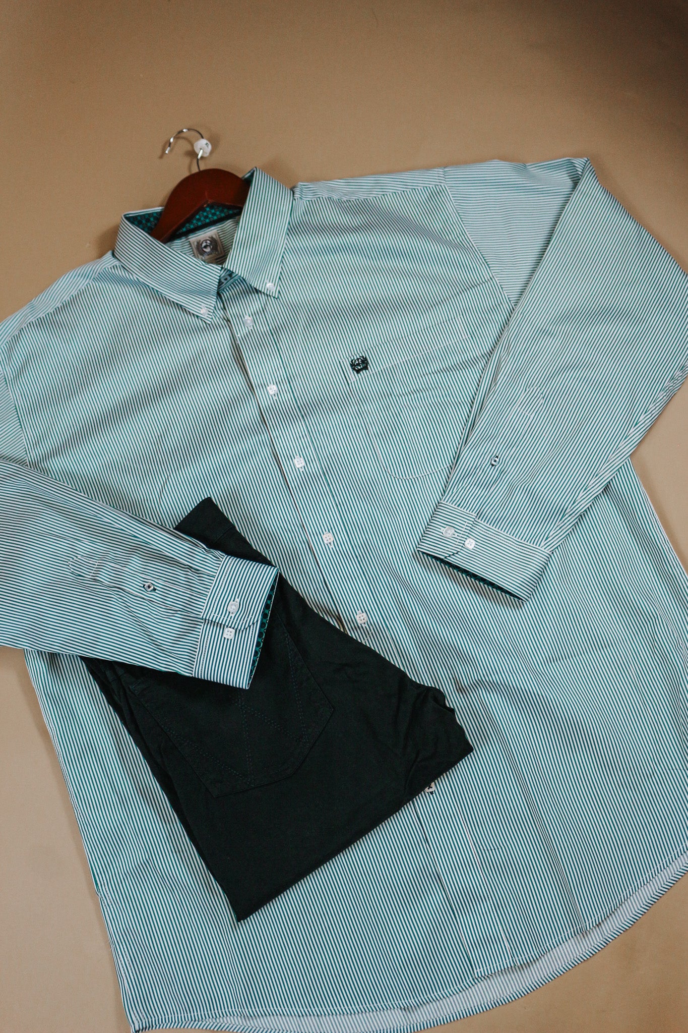 Men's Cinch Teal & White Stripe Long Sleeve Button Down Shirt