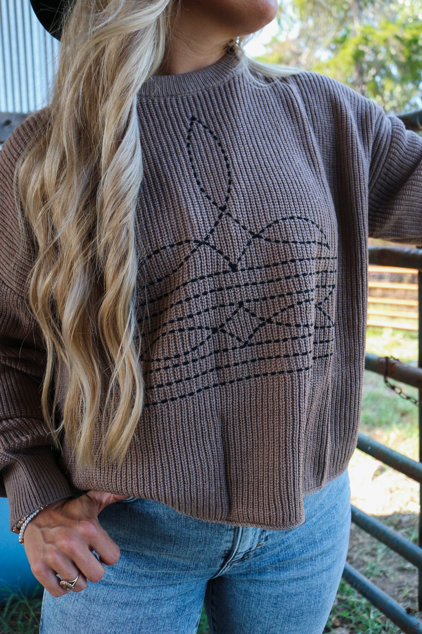 Western Wonders Brown Stitch Sweater