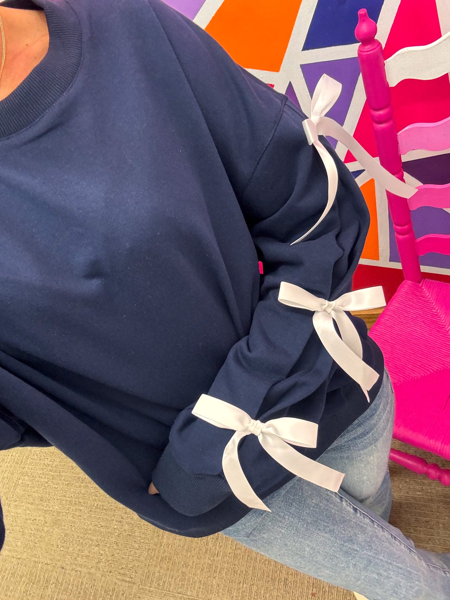 Knotted Grace Navy Blue Bow Sweater