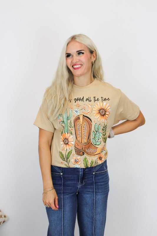 Women's Bisque God Is Good Graphic Tee