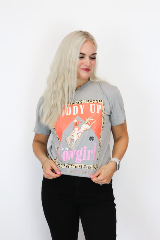 Giddy Up Cowgirl Grey Graphic Tee
