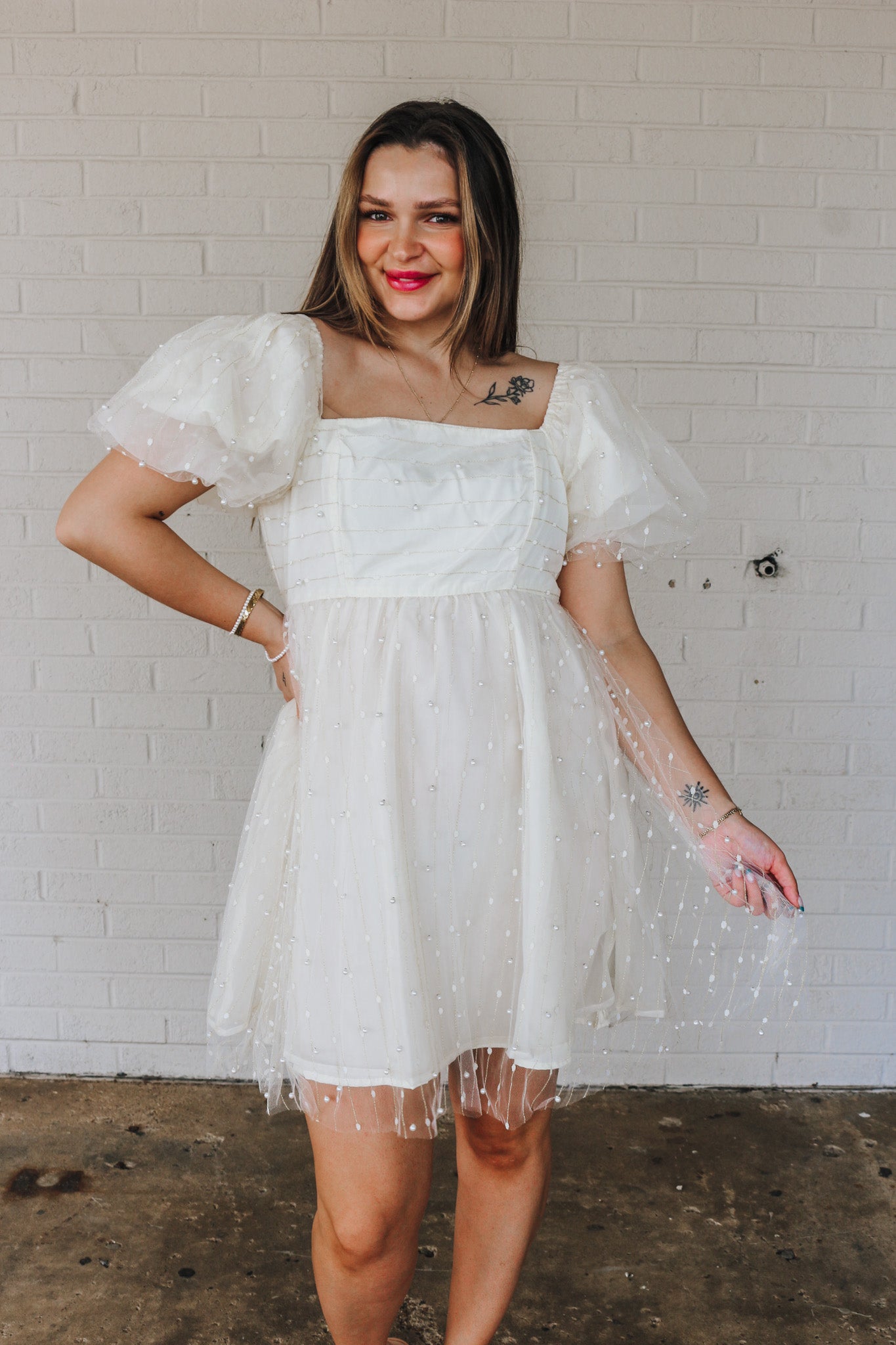 Pearly Girly Cream Babydoll Dress