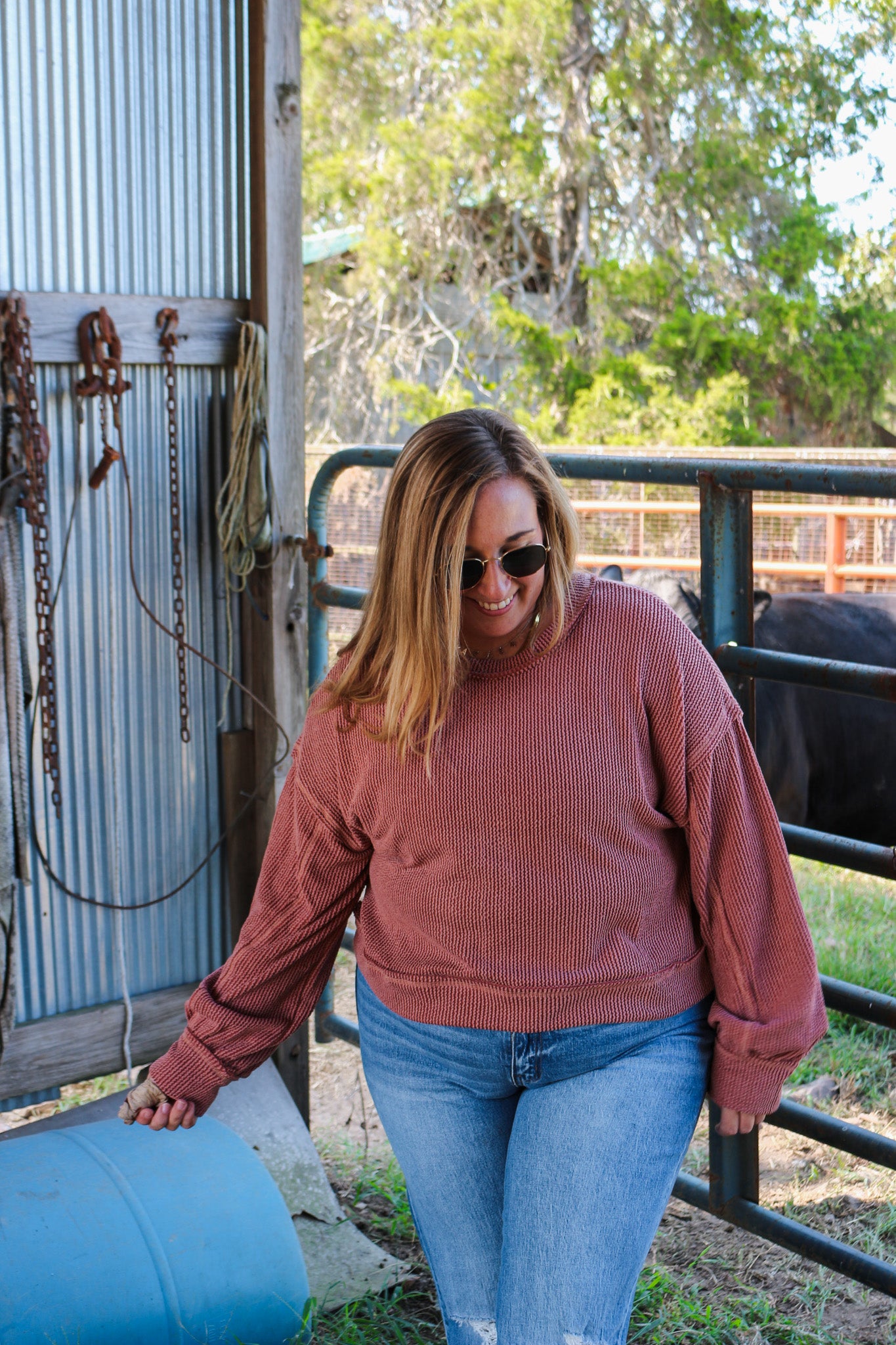 Give Me A Sign Cedar Wood Knit Top