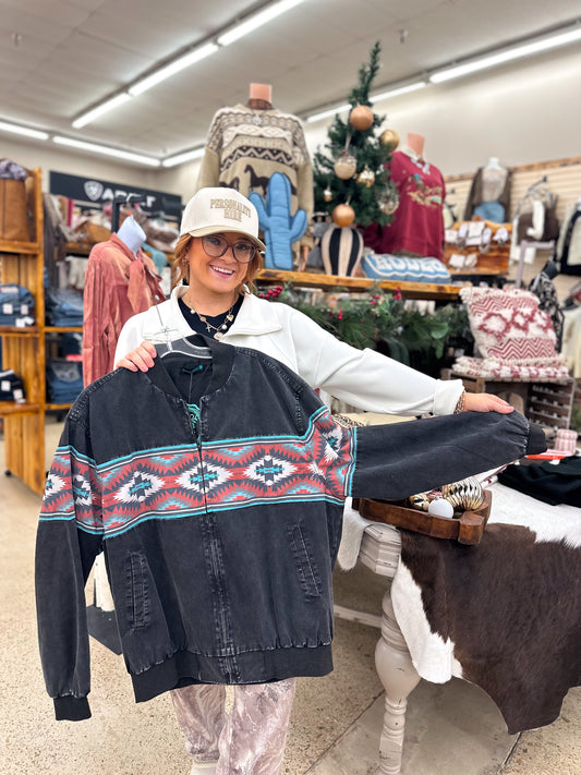 High Desert Horizon Black Bomber Jacket