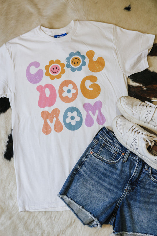 Cool Dog Mom White Floral Graphic Tee