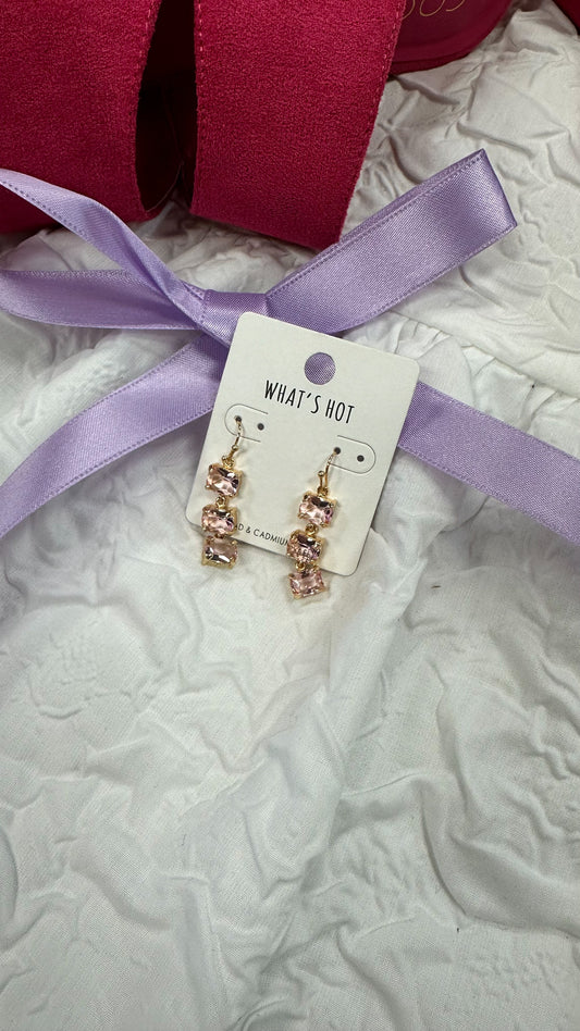 Light Pink Crystal 3 Drop Earring