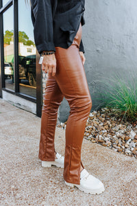 Ander Brown Leather Slit Leggings