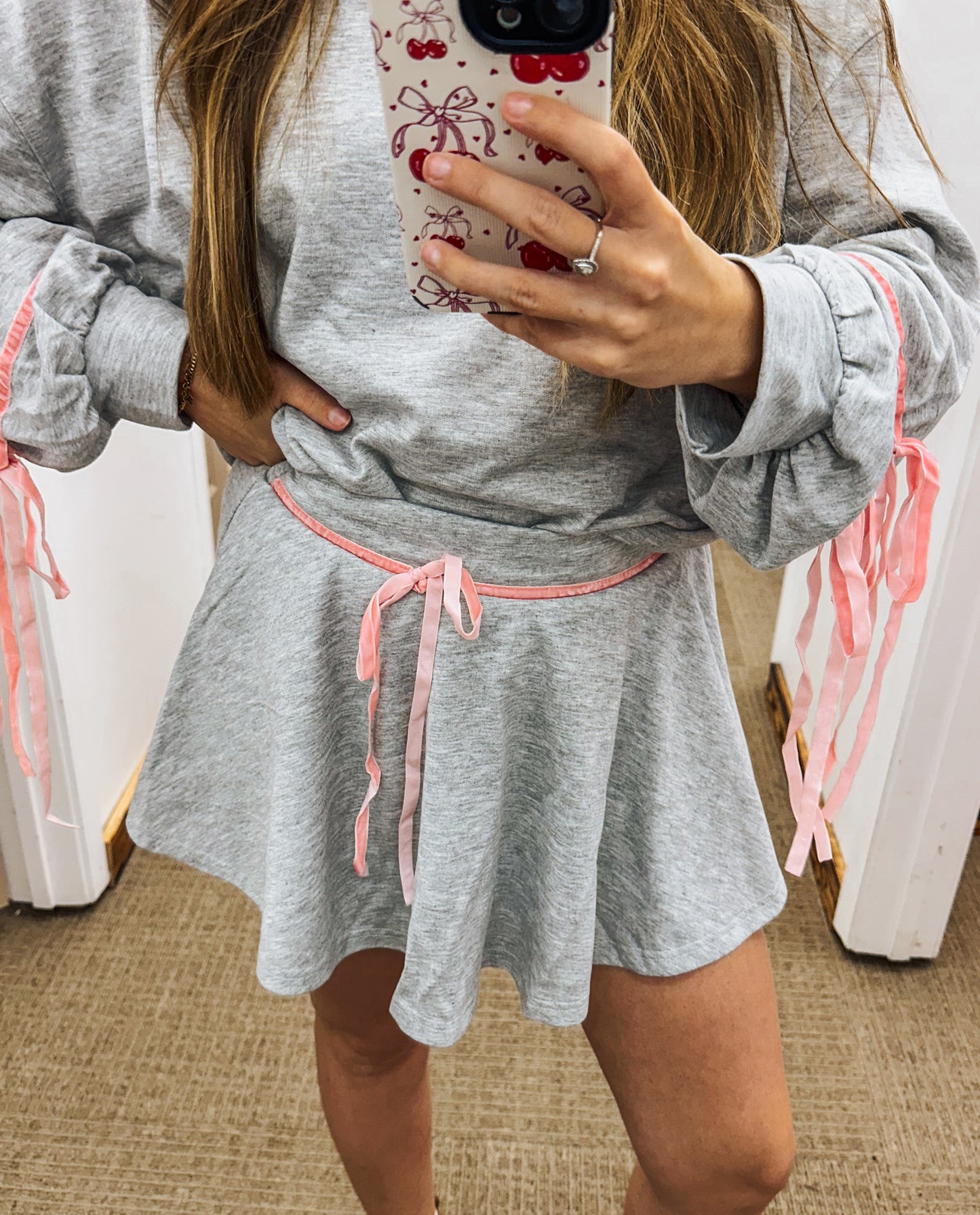 All Tied Up Grey & Pink Bow Skort