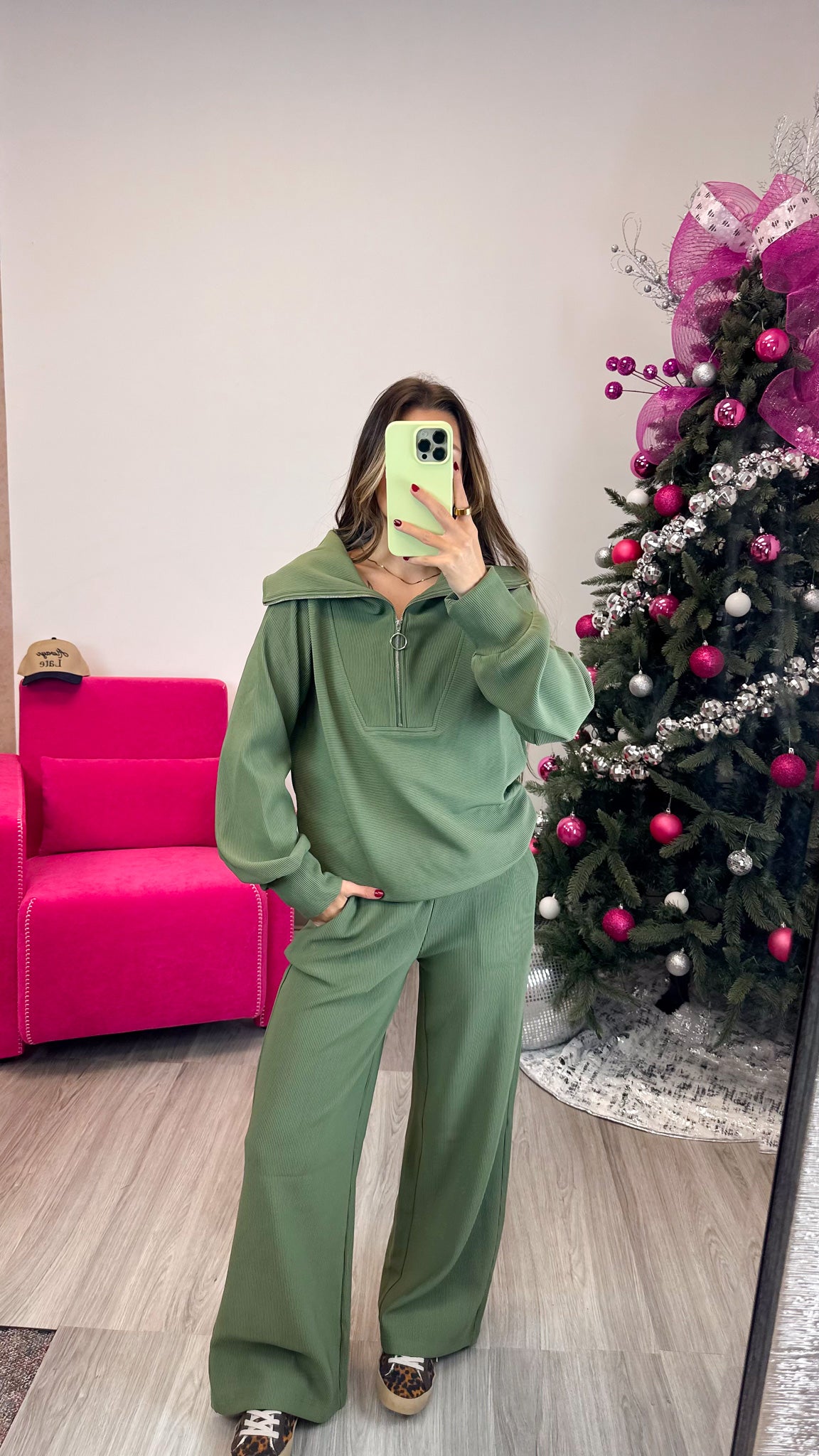 Taking Action Olive Quarter Zip Set