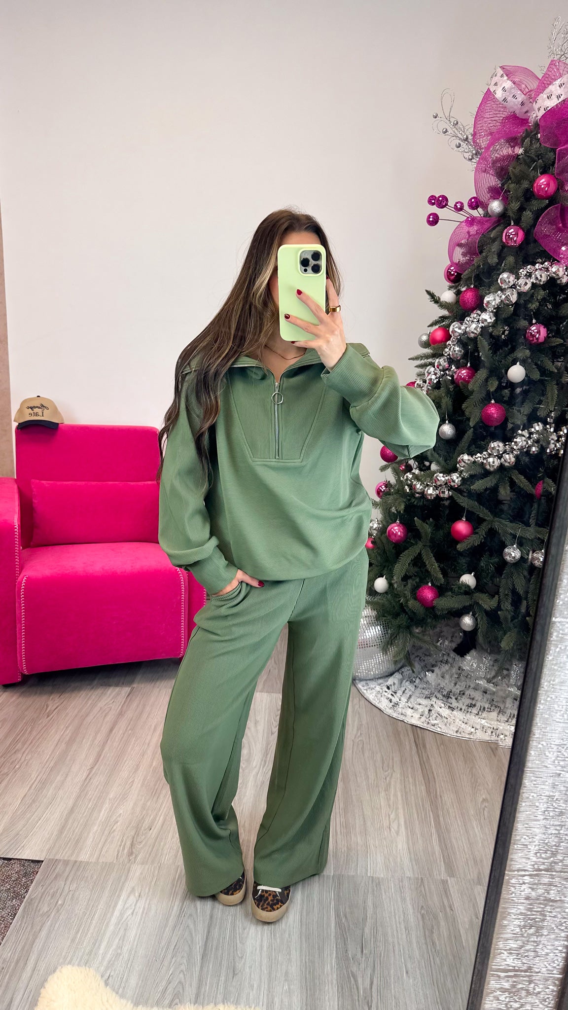 Taking Action Olive Quarter Zip Set