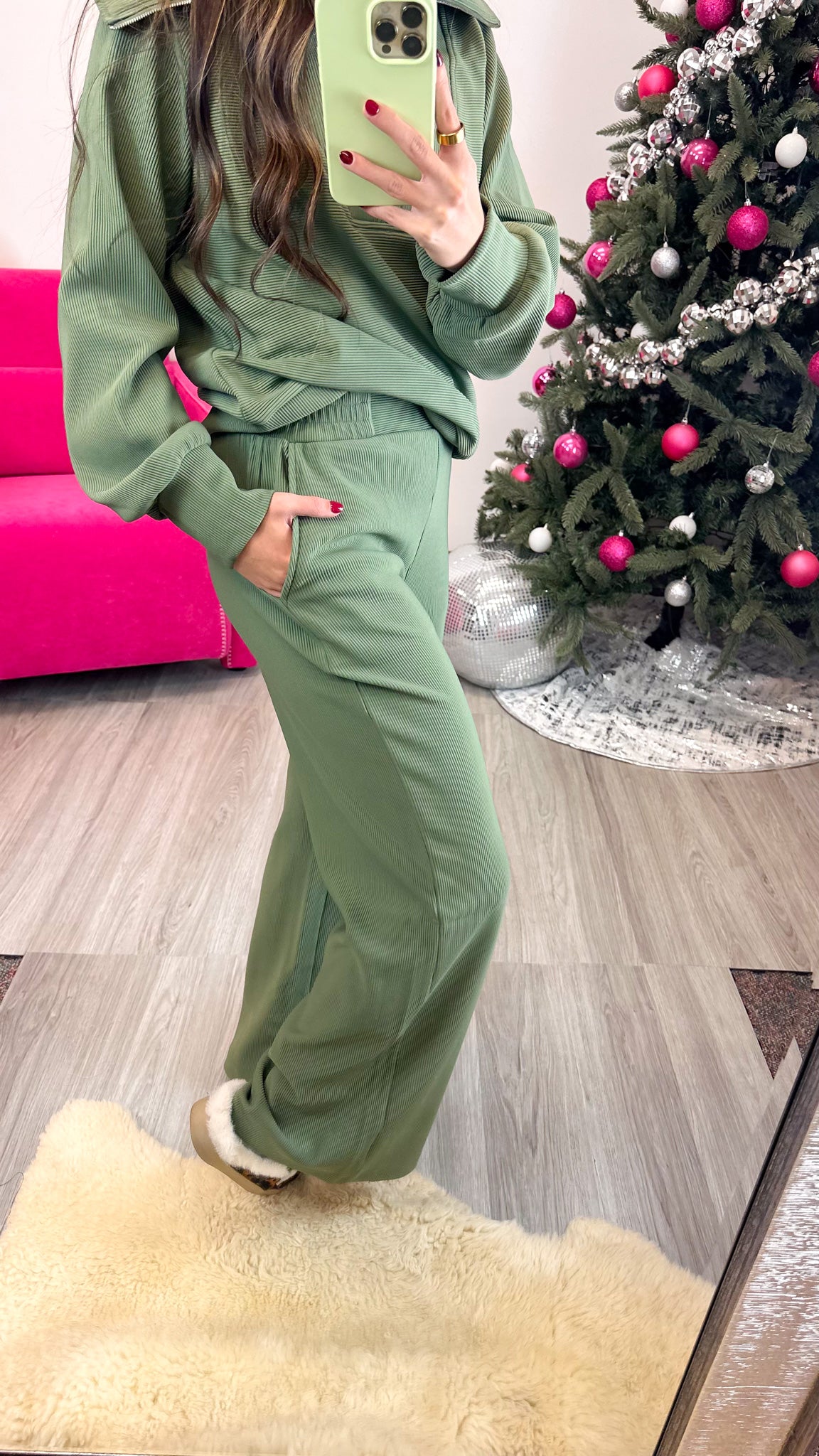 Taking Action Olive Quarter Zip Set