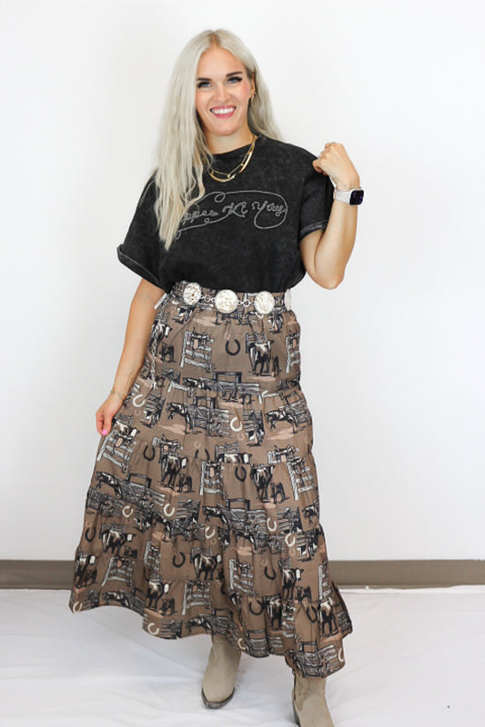 Ranch Rags Brown Western Maxi Skirt