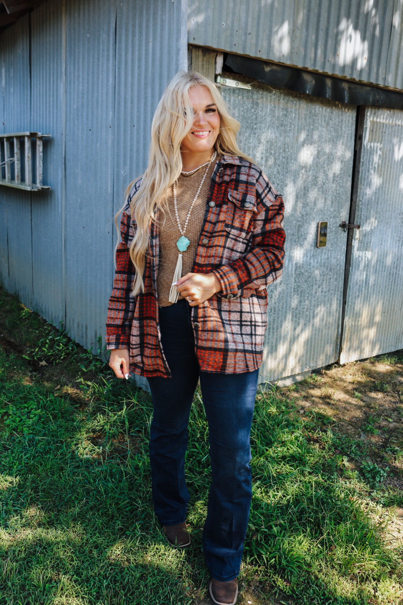 What It Looks Like Brown Rust Plaid Shacket