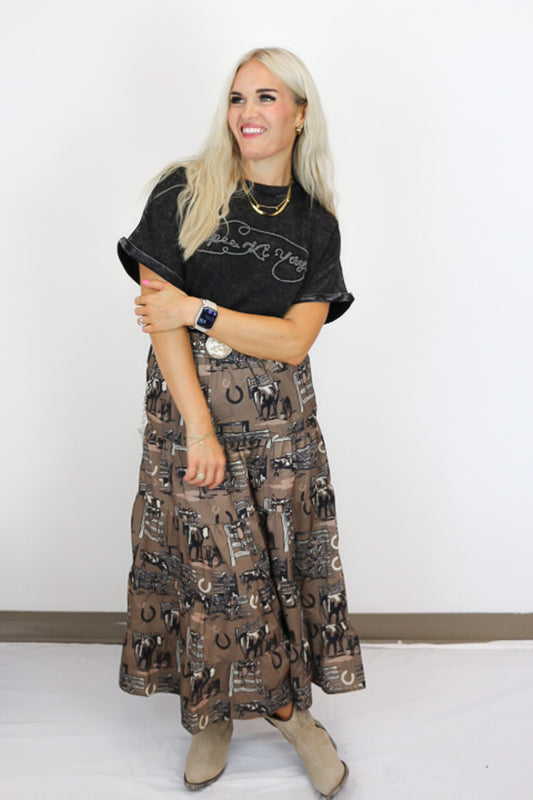 Ranch Rags Brown Western Maxi Skirt