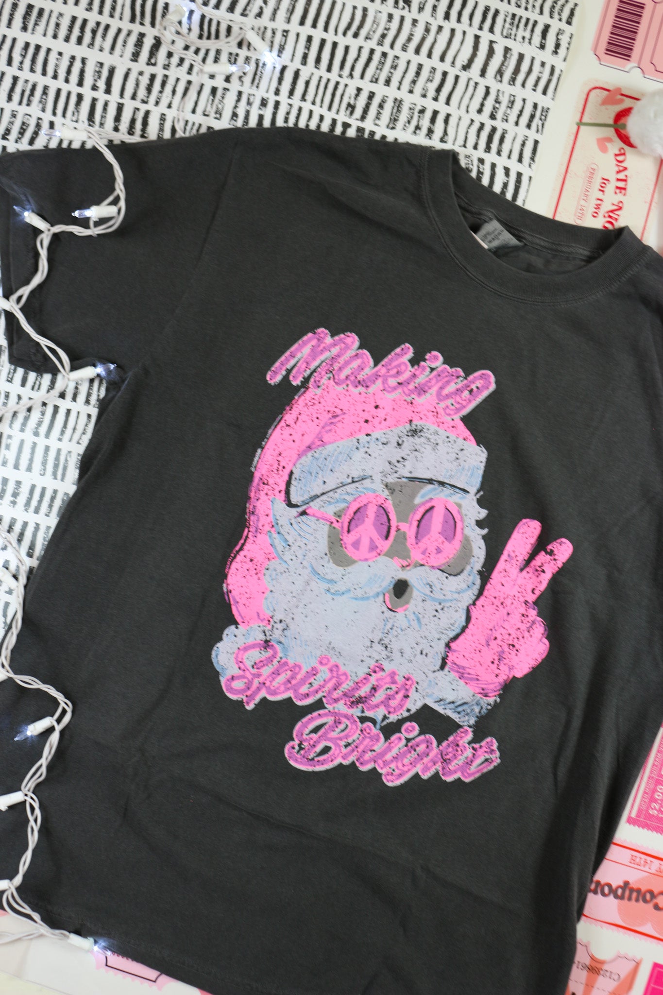 Peace Santa Grey Pink Graphic Tee