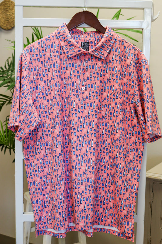 Men's Pink Happy Golfer Print Polo