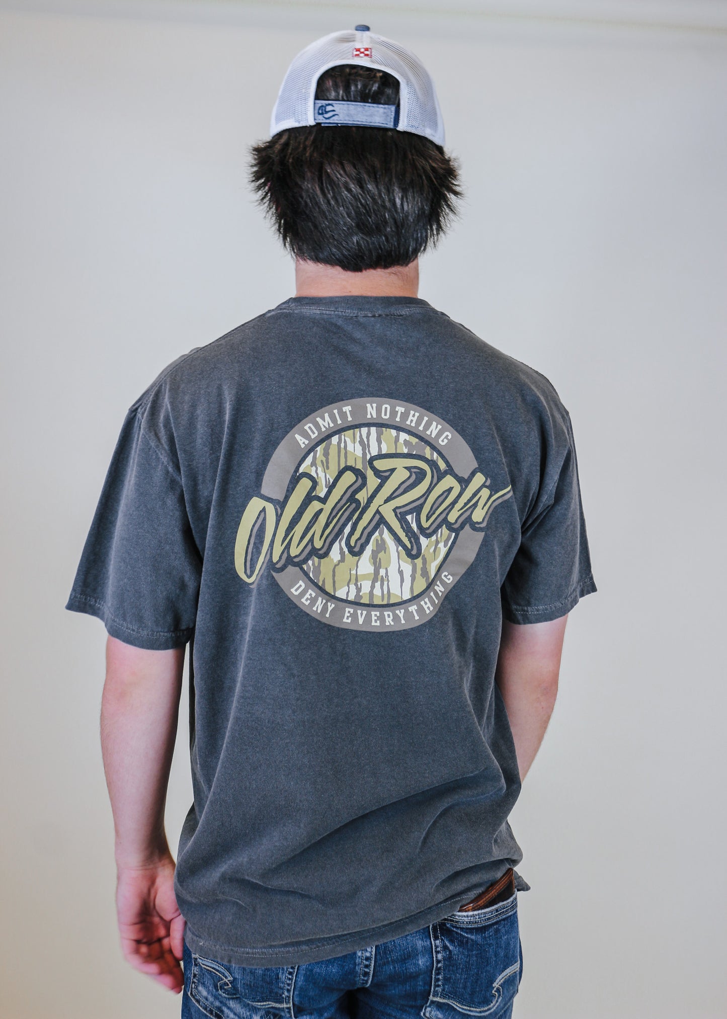 80s Camo Old Row Circle Logo Charcoal Grey Tee