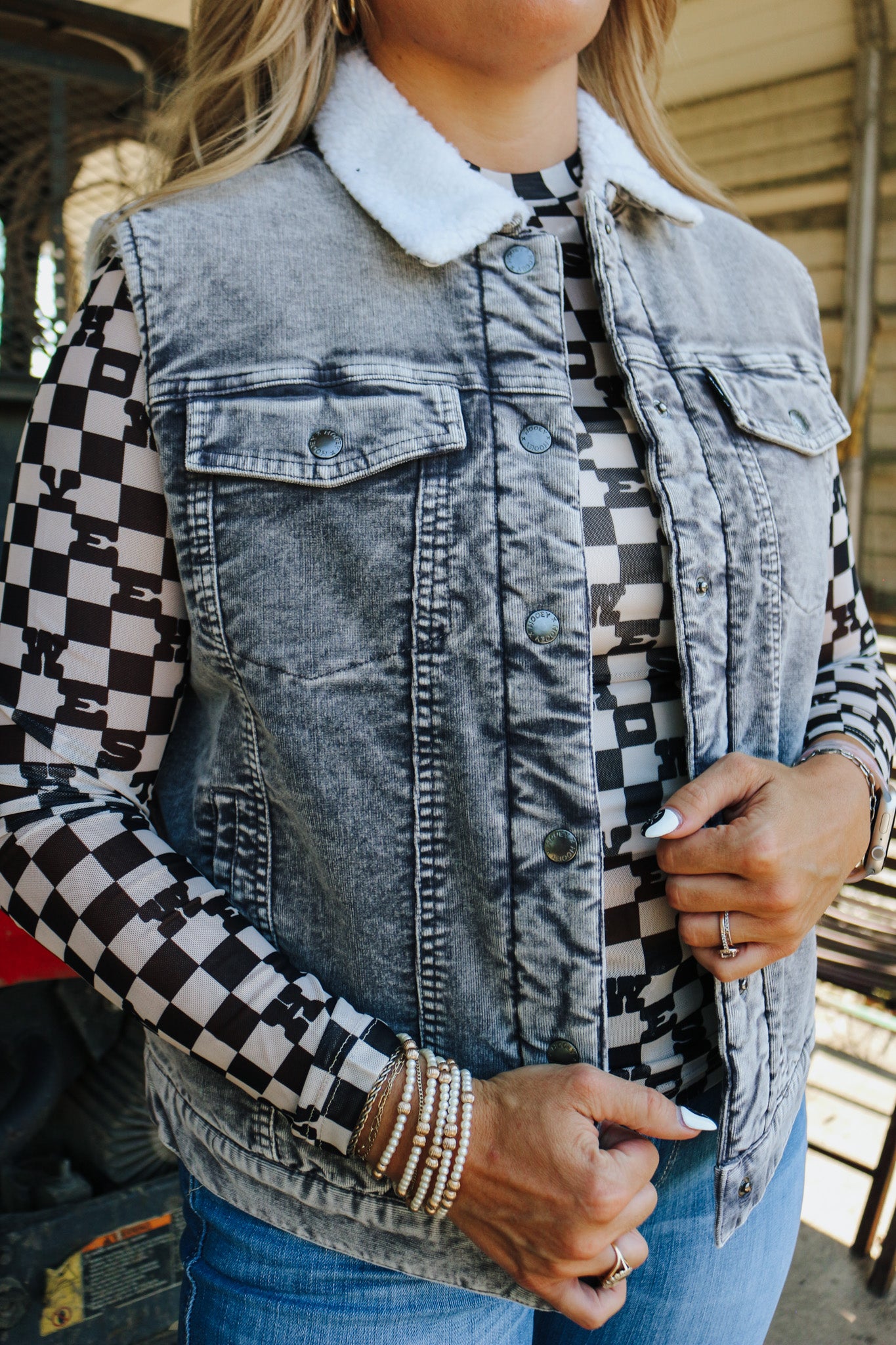 Yeehaw Western Checkered Mesh Top