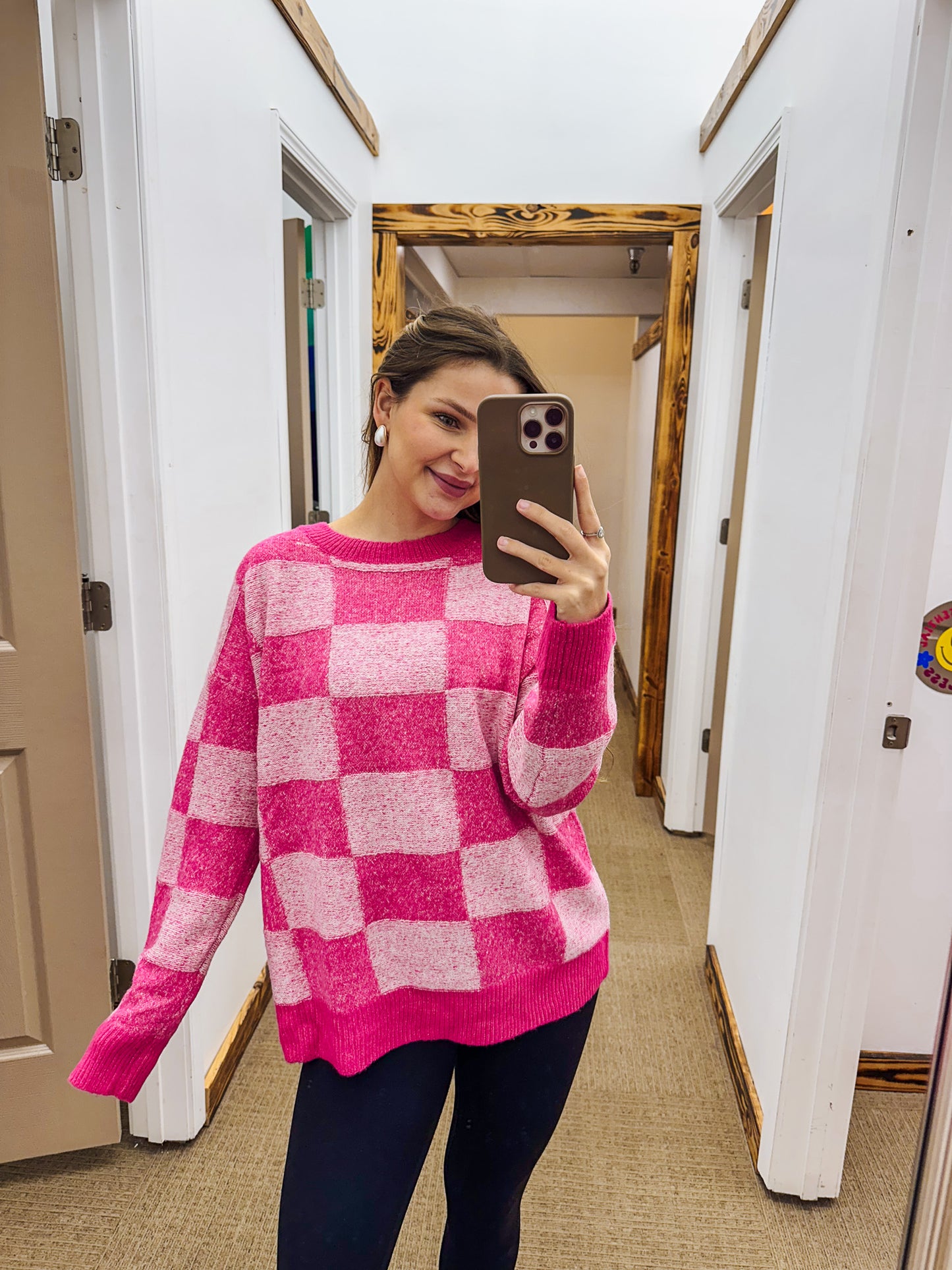 Pink Perfection Fuchsia Checker Sweater