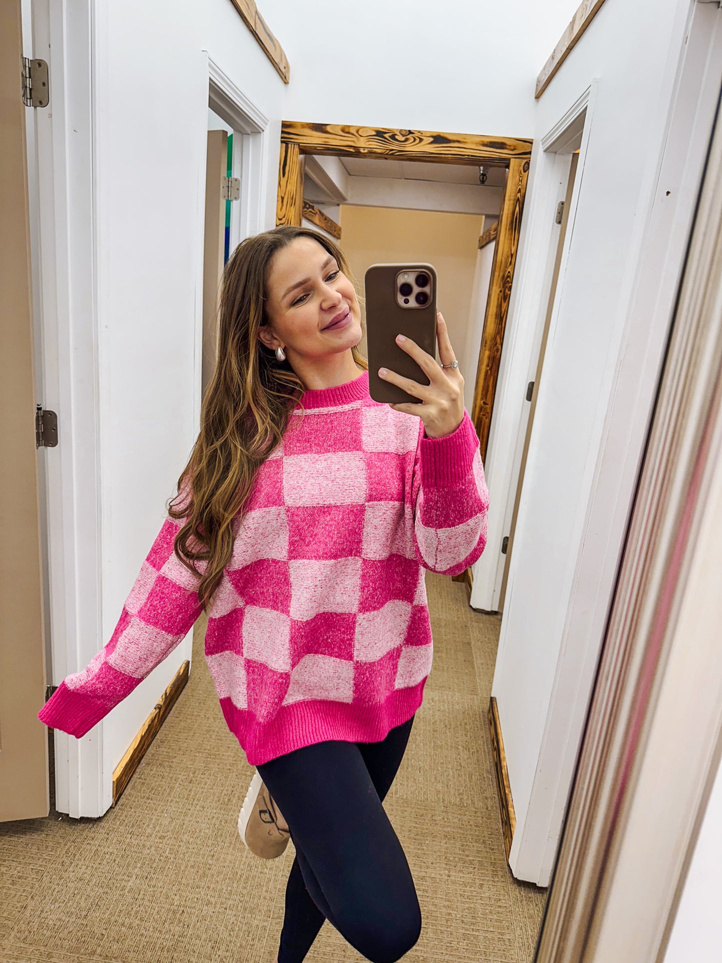 Pink Perfection Fuchsia Checker Sweater