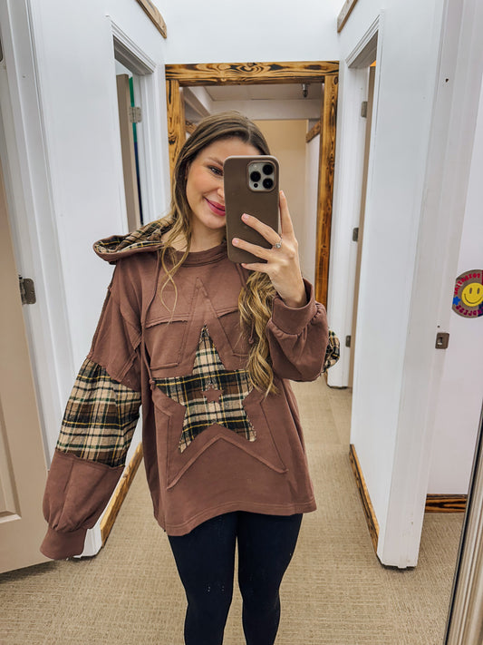 Plaid Perfection Brown Hooded Top