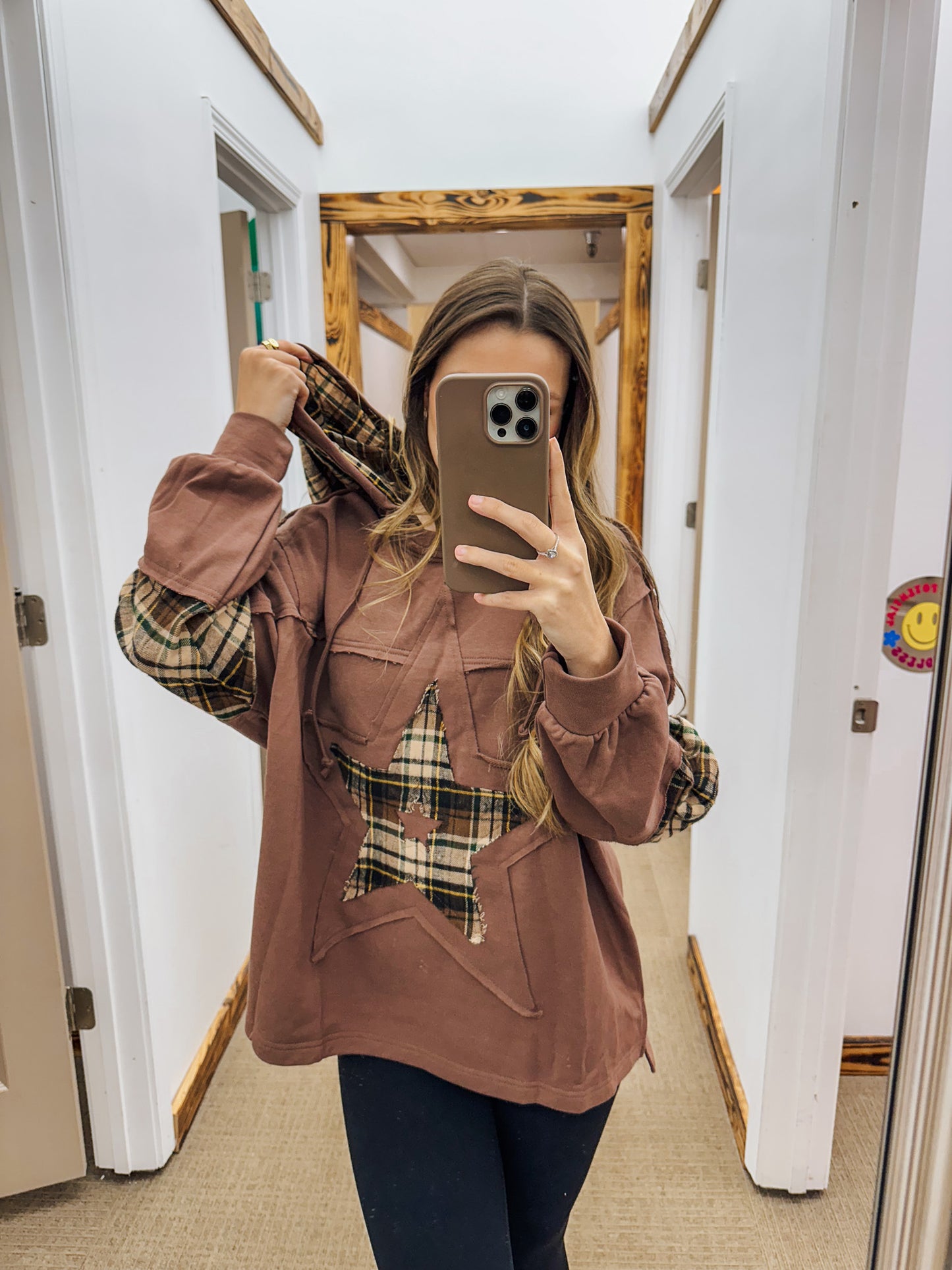 Plaid Perfection Brown Hooded Top