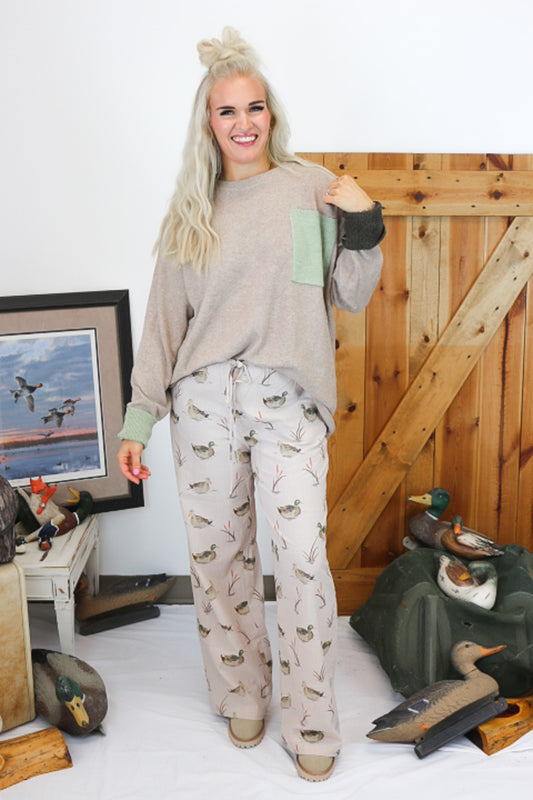 Took My Chance Khaki Colorblock Knit Sweater