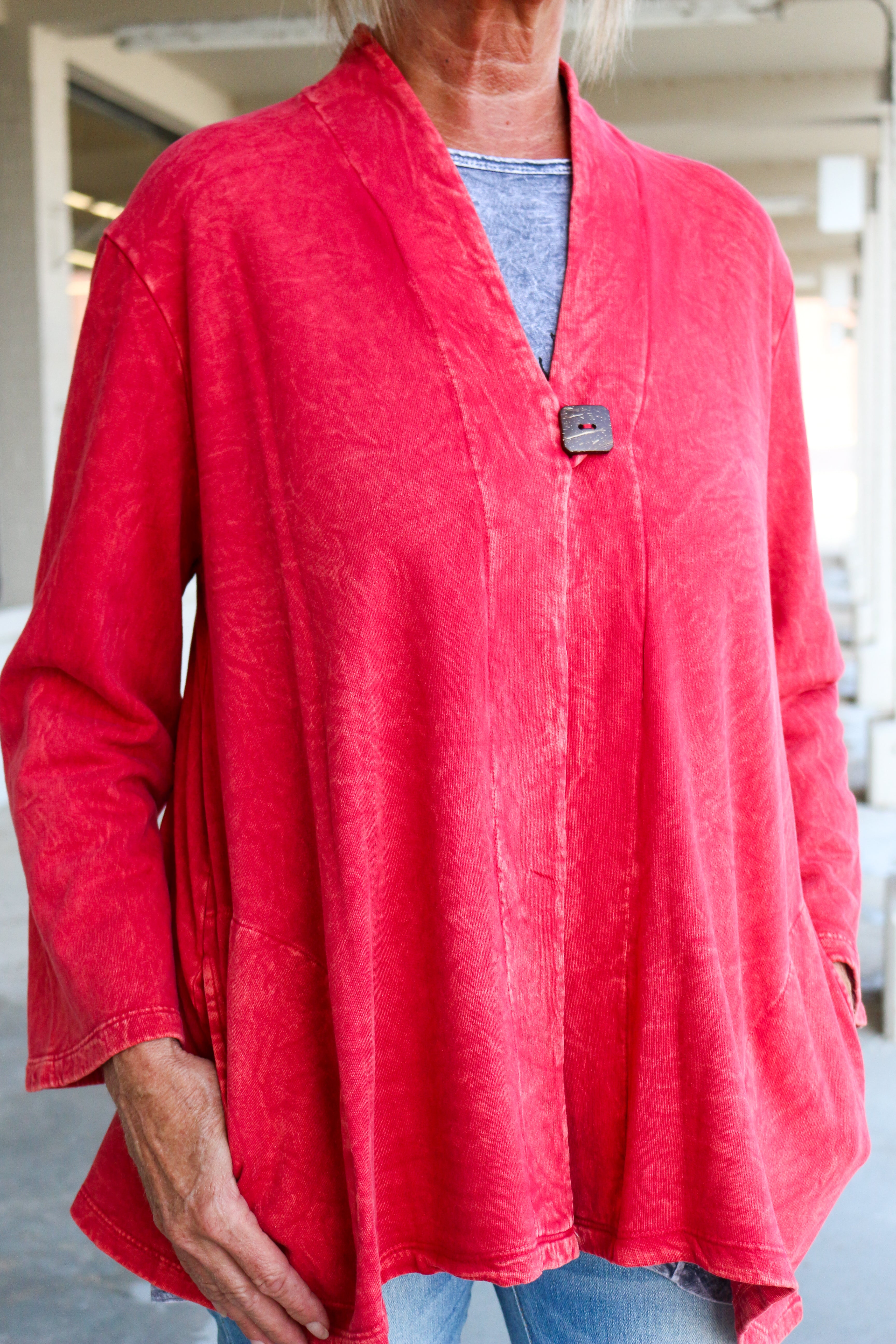 Jess & Jane Scarlet Mineral Washed Fleece Cardigan