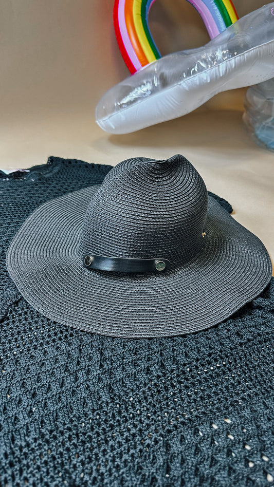 Black Collapsible Straw Hat
