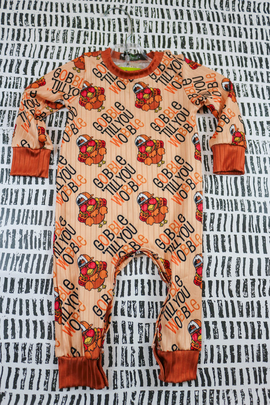 Gobble Wobble Turkey Tan Orange Romper