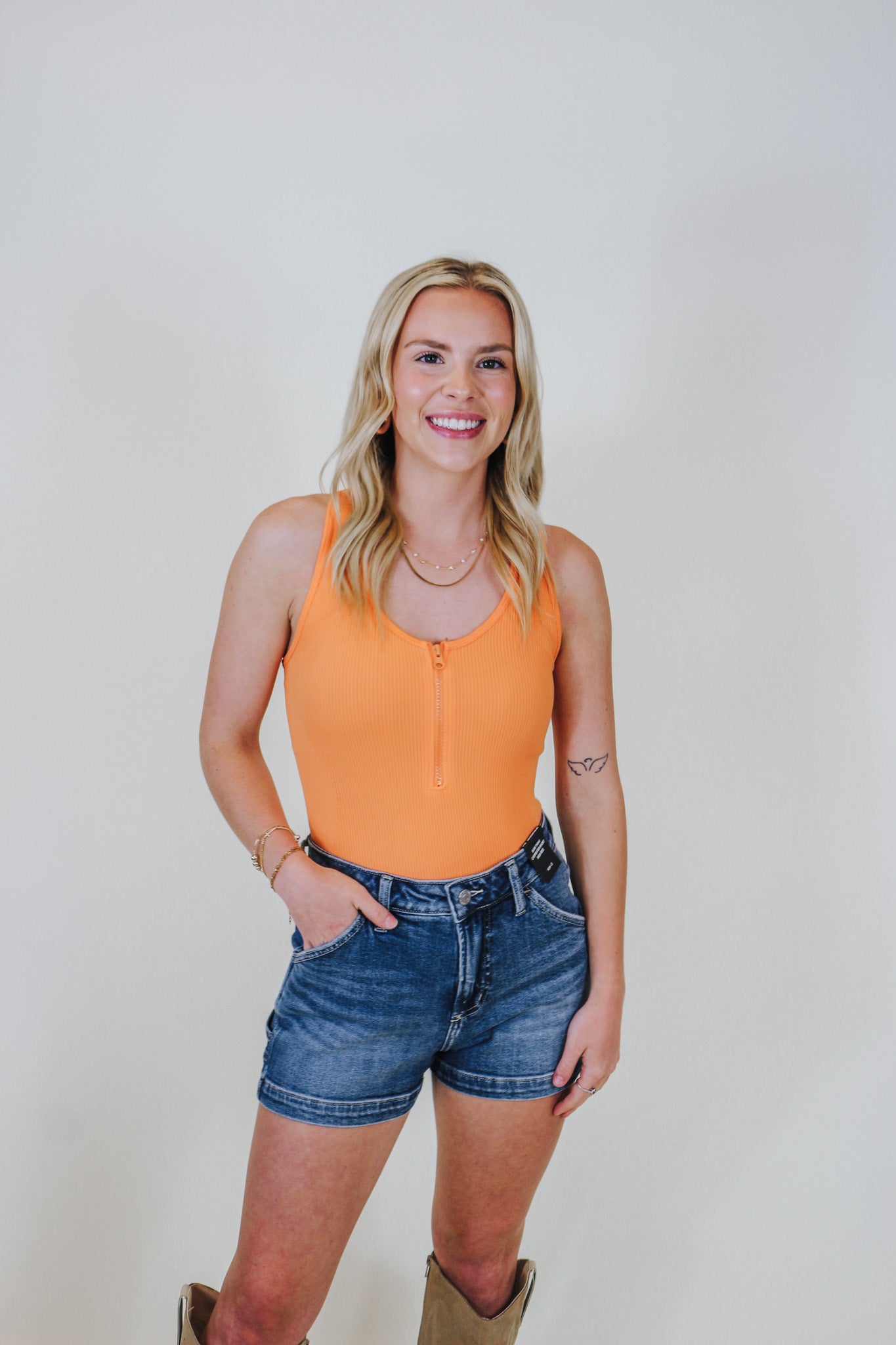 Come Find me Orange Ribbed Half Zip Bodysuit