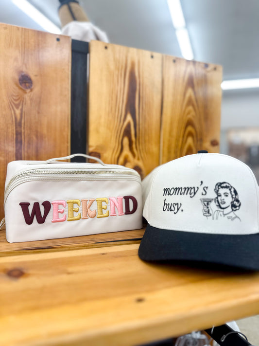 Mommy's Busy Cream Black Trucker Hat