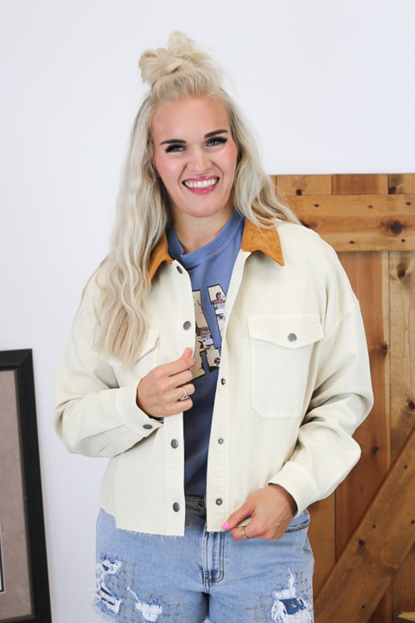 Gina Cashew Cream Denim Jacket
