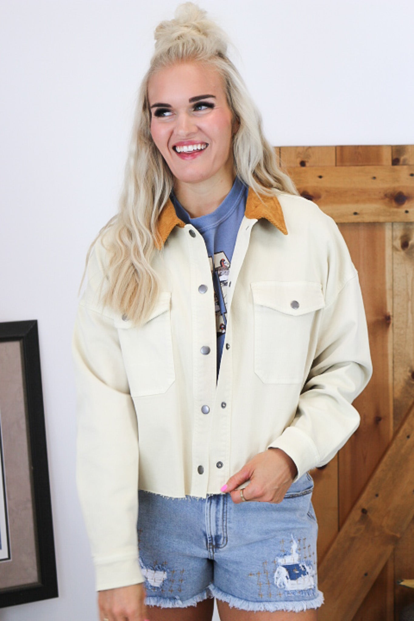 Gina Cashew Cream Denim Jacket