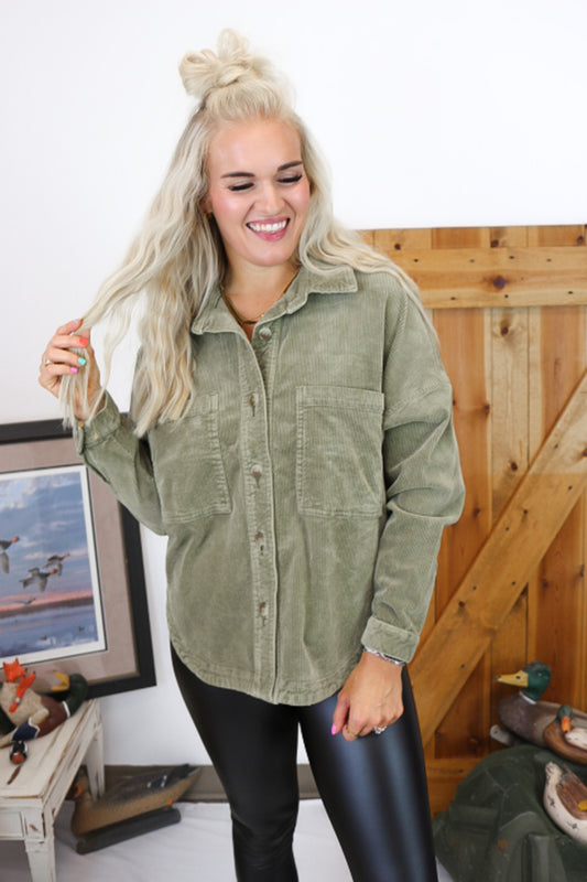 Gina Olive Green Corduroy Jacket