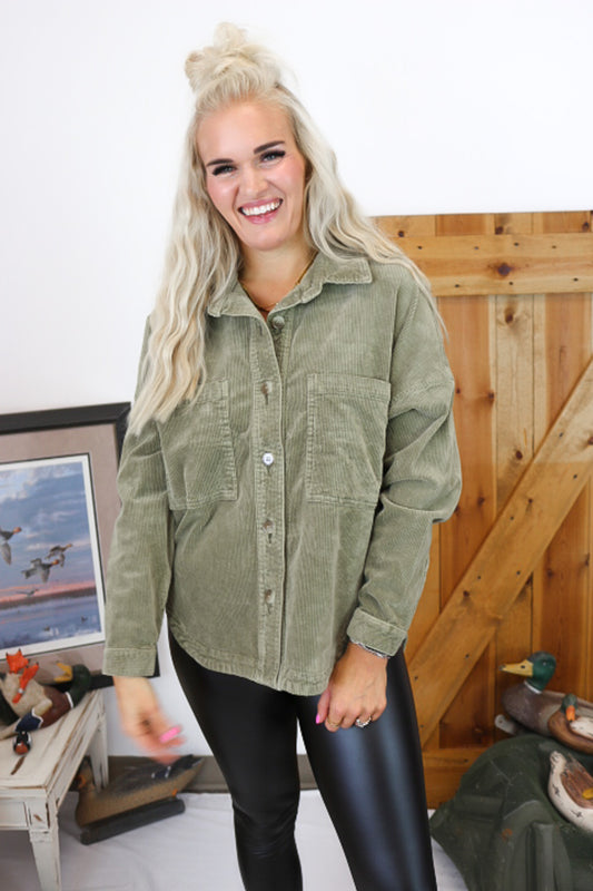 Gina Olive Green Corduroy Jacket