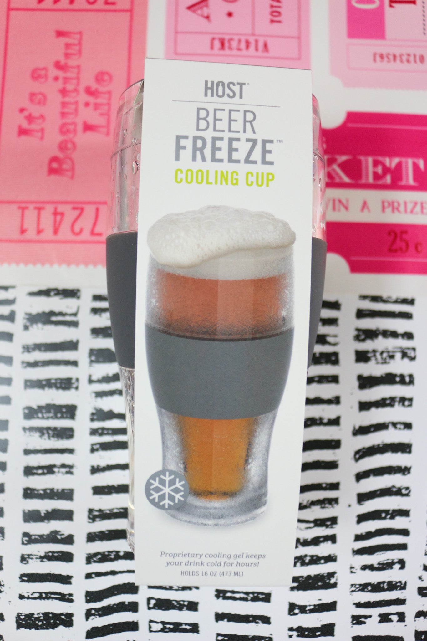 Beer Freeze Cooling Cup Insulated w/ Cooling Gel - Gray