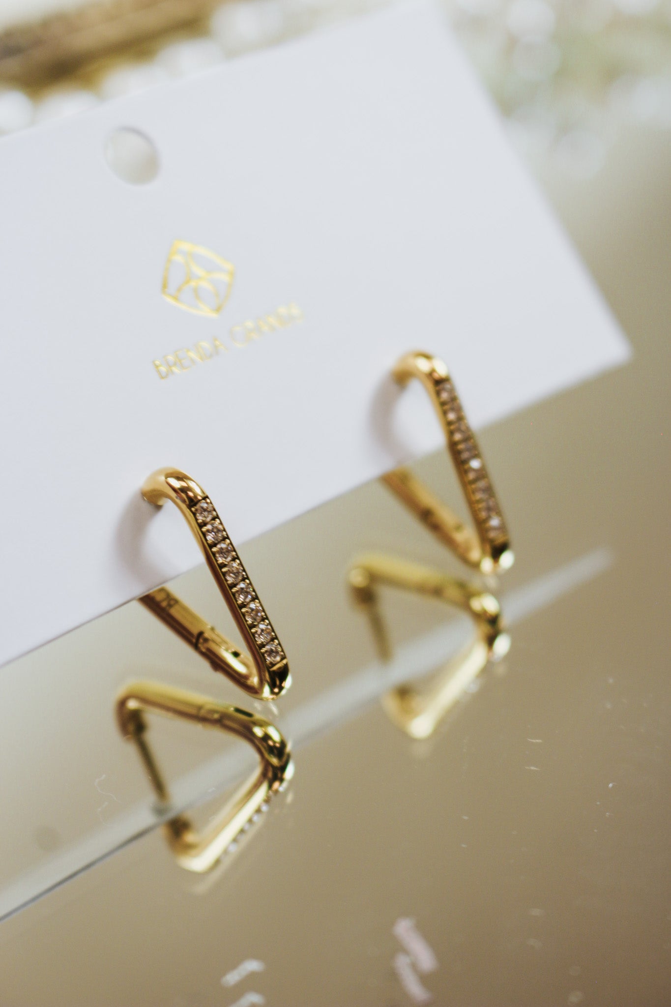 Gold Triangle Hoops with Diamonds - Waterproof