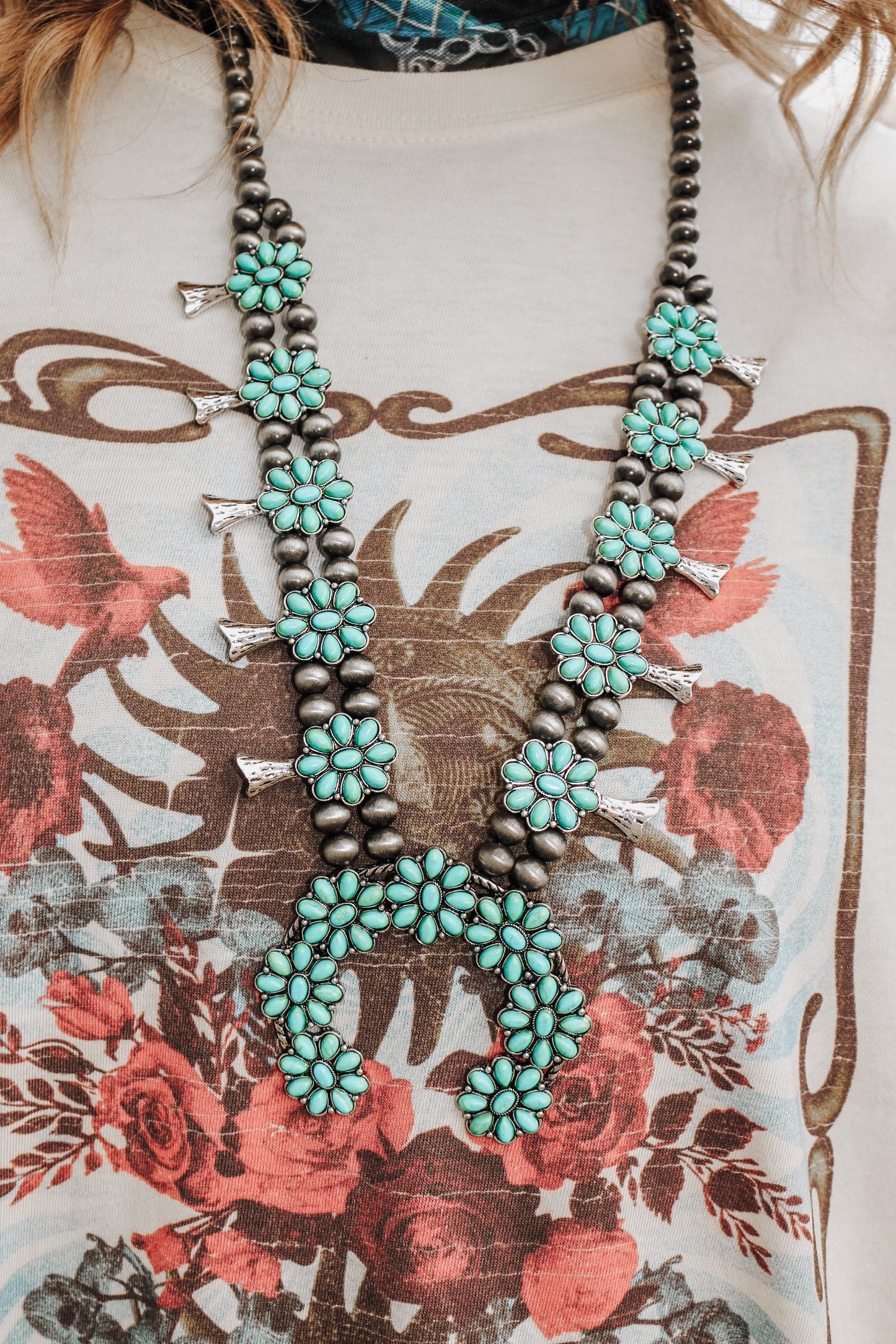 Western Horseshoe Turquoise Necklace & Earrings Set
