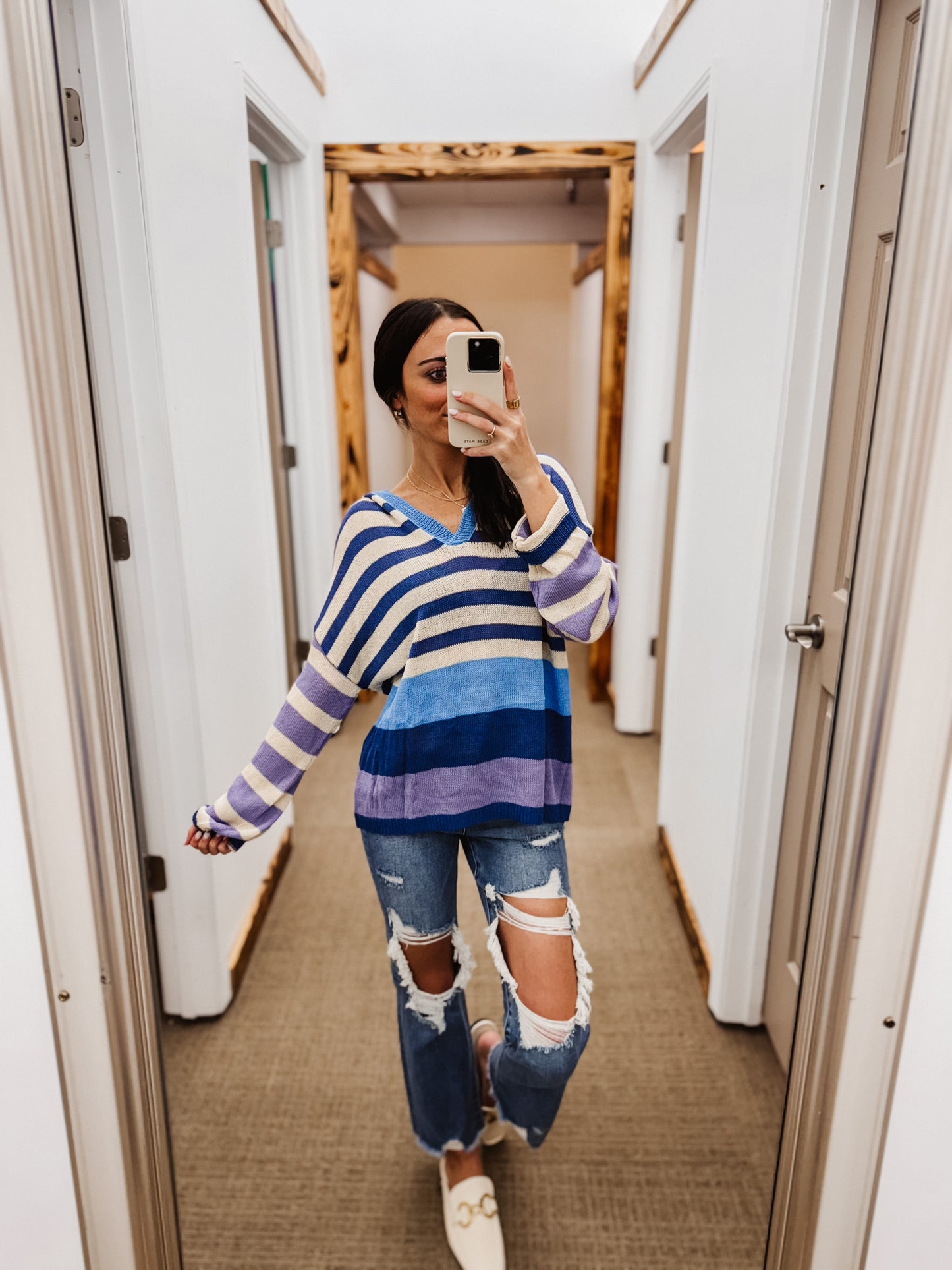 Brighter Days Lavender Stripe Hooded Knit Top