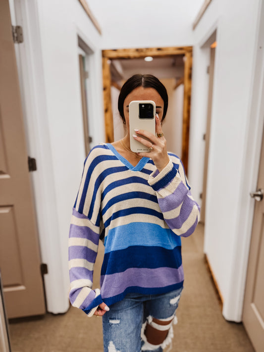 Brighter Days Lavender Stripe Hooded Knit Top