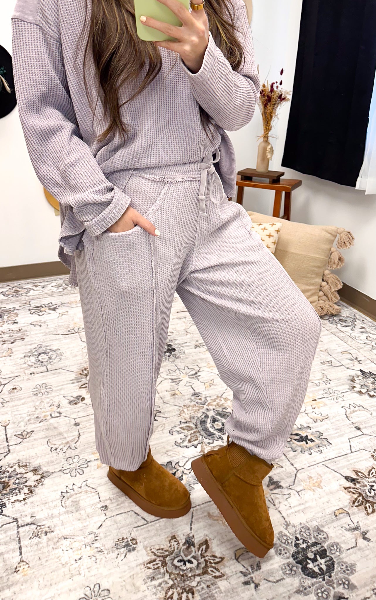 Break Routine Lavender Waffle Knit Jogger Pants
