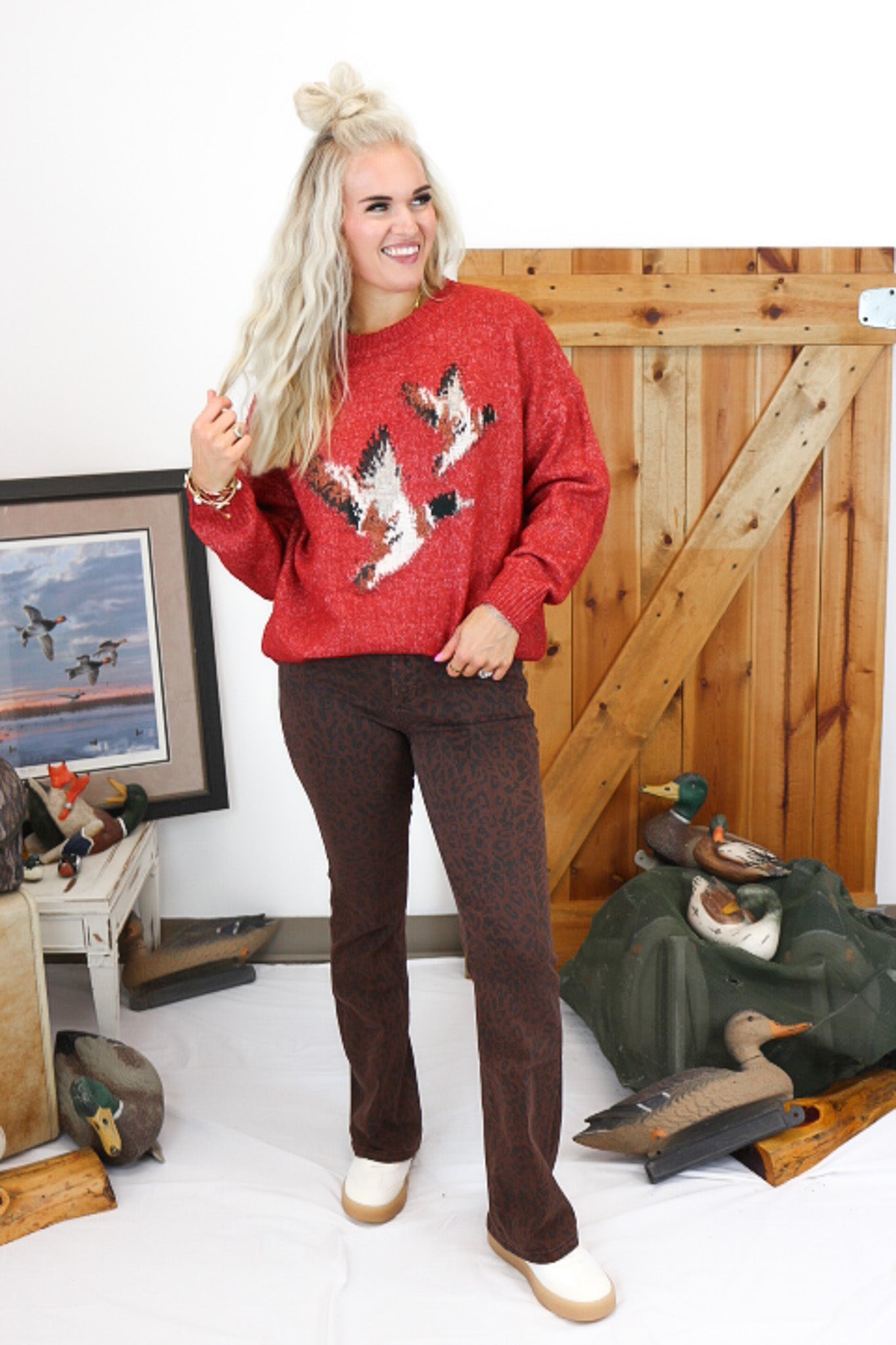 Jaxtyn Brown Leopard Bootcut Jeans Dear John